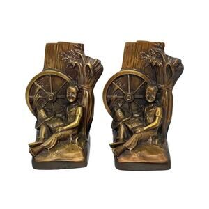 Mid 20th Century Tom Sawyer Huck Finn Bronzed Finish Metalware Bookends - A Pair
